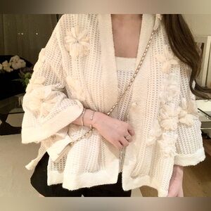Elegant Handcrafted Silk Flower Knit Set - Cardigan & Camisole